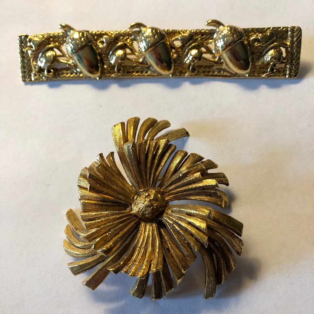 Two Vintage Gold Tone Brooches